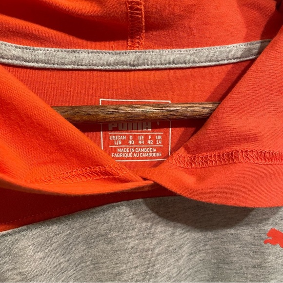 Puma Women's Lightweight Long Sleeve Hoodie Mini‎ Logo Grey Orange Size Large - Picture 4 of 6